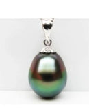 Natural Tahitian Peacock 10-12mm Green Drop Pearl Pendant