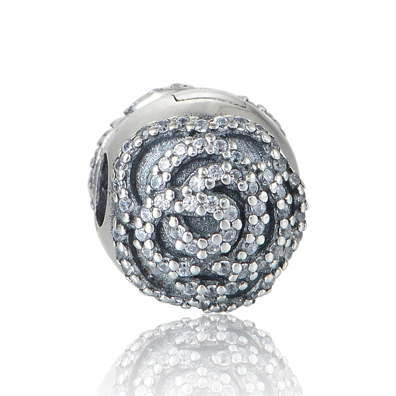 925 Silver Rose Clip With CZ for DIY Bracelets