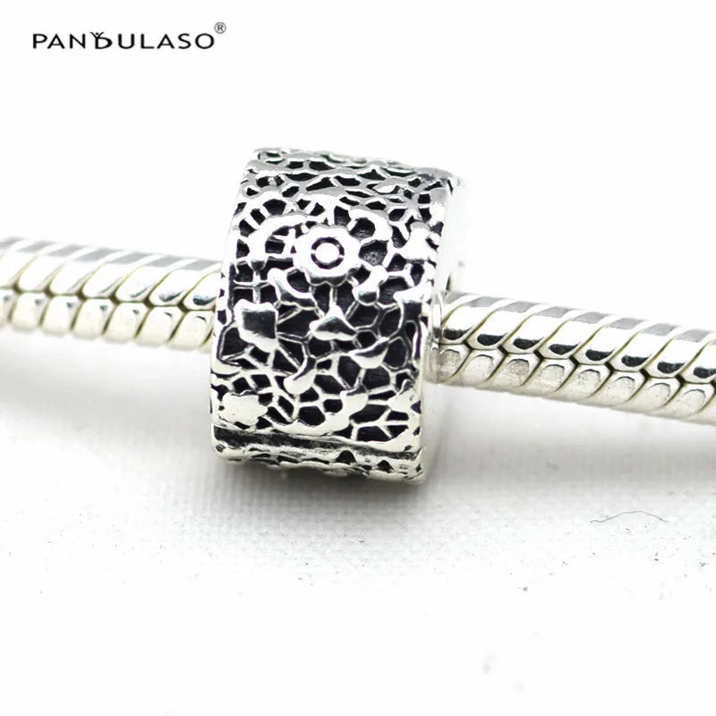925 Silver Rose Pattern Clip for DIY Bracelets
