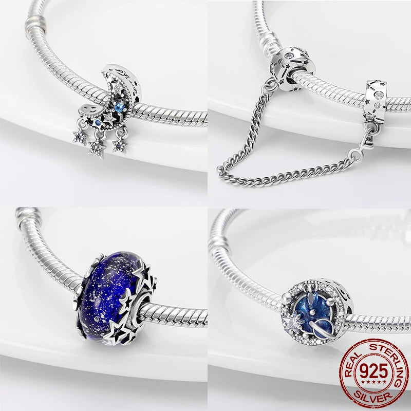 925 Silver Kitten Galaxy Bead Charm for Pandora Bracelets