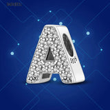 925 Sterling Silver Letter Charms Beads Pendant DIY Jewelry