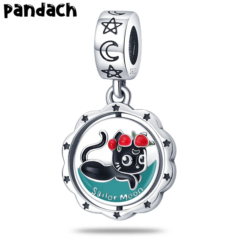 925 Silver Kitty Pendant Charm Beads Jewelry DIY