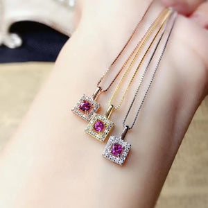 Natural Garnet Gemstone Pendant Silver Necklace
