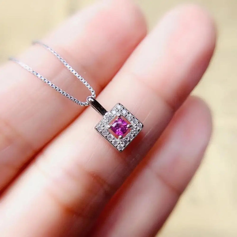 Natural Garnet Gemstone Pendant Silver Necklace
