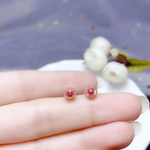 Red Garnet Stud Earrings 925 Silver Round Natural Gem Girl Ornament