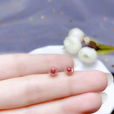Red Garnet Stud Earrings 925 Silver Round Natural Gem Girl Ornament