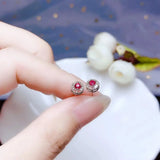 Red Garnet Stud Earrings 925 Silver Round Natural Gem Girl Ornament