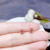 Red Garnet Stud Earrings 925 Silver Round Natural Gem Girl Ornament