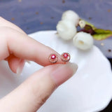 Red Garnet Stud Earrings 925 Silver Round Natural Gem Girl Ornament