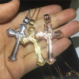 Big Cross Pendant 5A Zircon Cz 925 Sterling Silver Wedding Jewelry