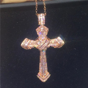 Big Cross Pendant 5A Zircon Cz 925 Sterling Silver Wedding Jewelry