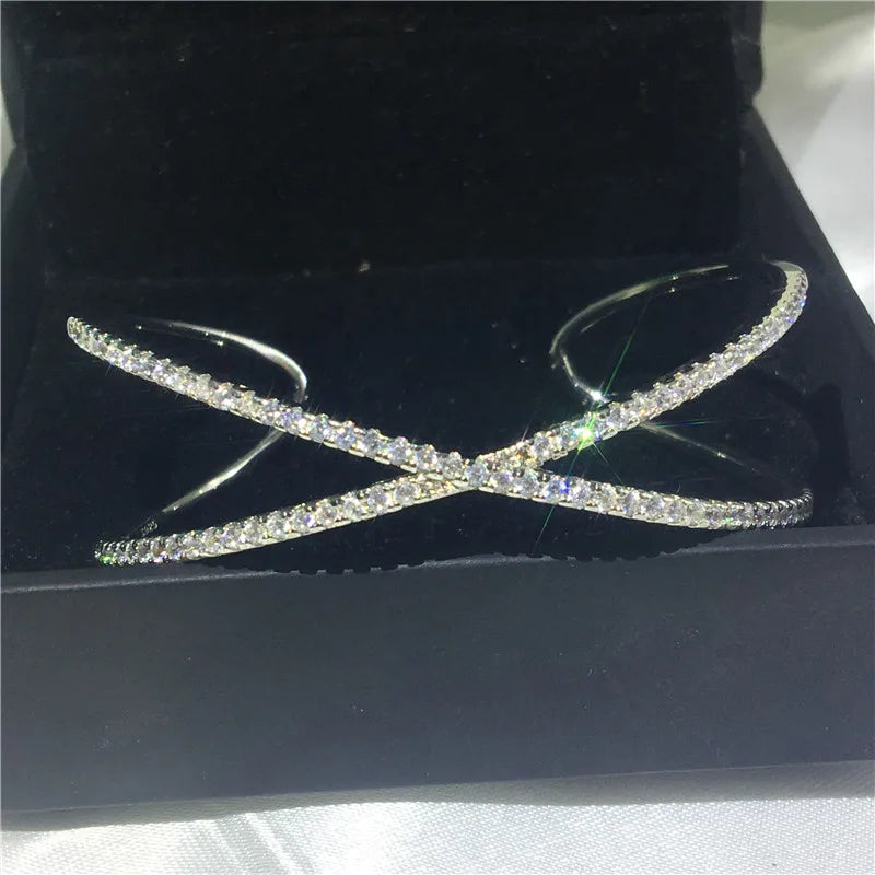 925 Sterling Silver Zircon Stone Cuff Bracelet for Women