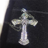 Zircon CZ Filled 925 Silver Cross Pendant with Necklace for Women Men