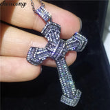 Zircon CZ Filled 925 Silver Cross Pendant with Necklace for Women Men