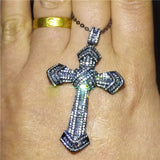 Zircon CZ Filled 925 Silver Cross Pendant with Necklace for Women Men