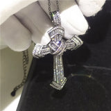 Zircon CZ Filled 925 Silver Cross Pendant with Necklace for Women Men