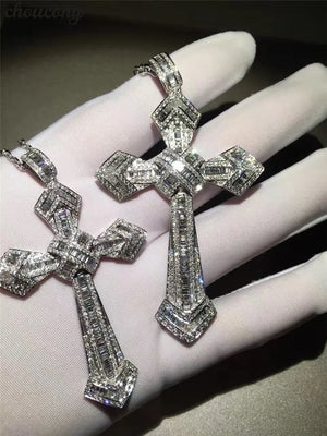 Sterling Silver Zircon CZ Cross Pendant Necklace for Wedding