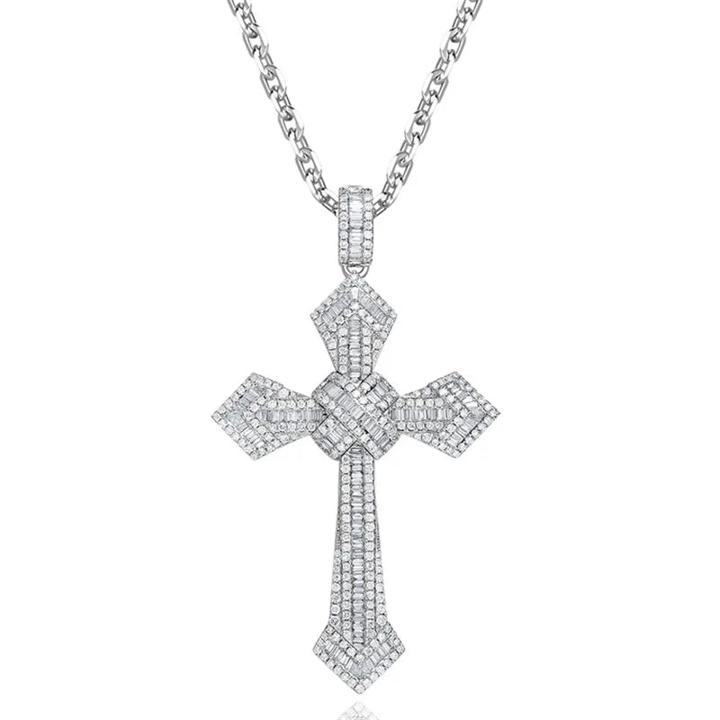 Sterling Silver Zircon CZ Cross Pendant Necklace for Wedding