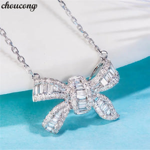 Bowknot Pendant CZ 925 Sterling Silver Necklace