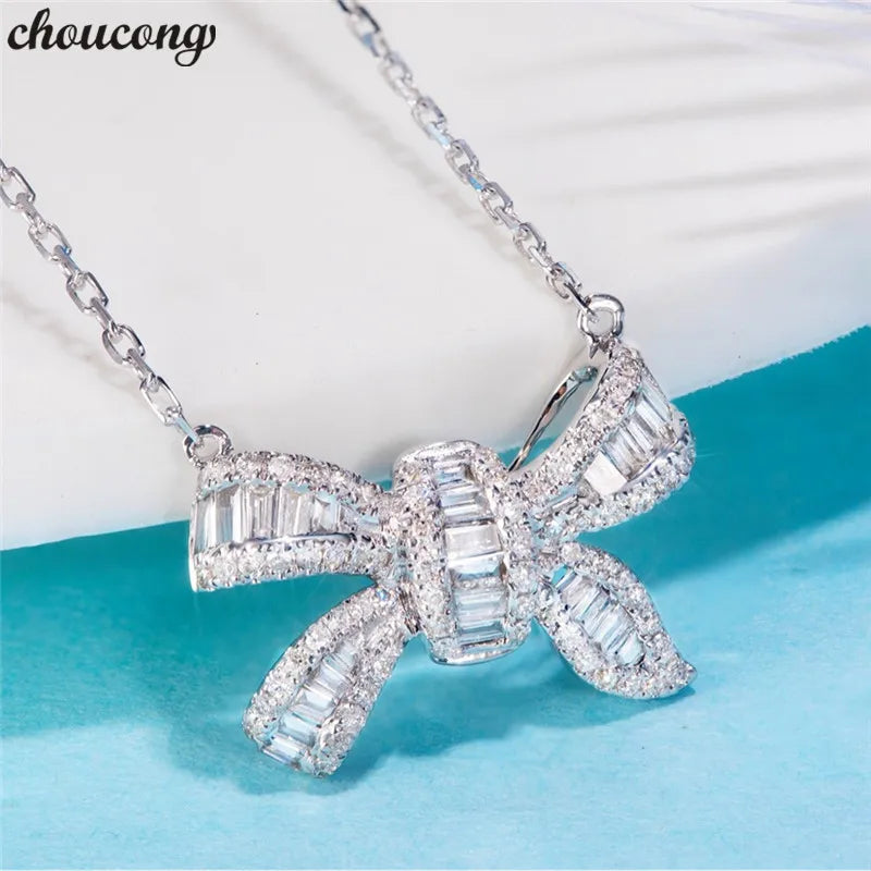 Bowknot Pendant CZ 925 Sterling Silver Necklace