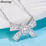 Bowknot Pendant CZ 925 Sterling Silver Necklace