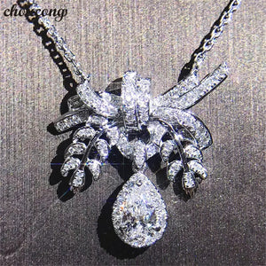 Flower Pendant CZ 925 Silver Necklace for Women
