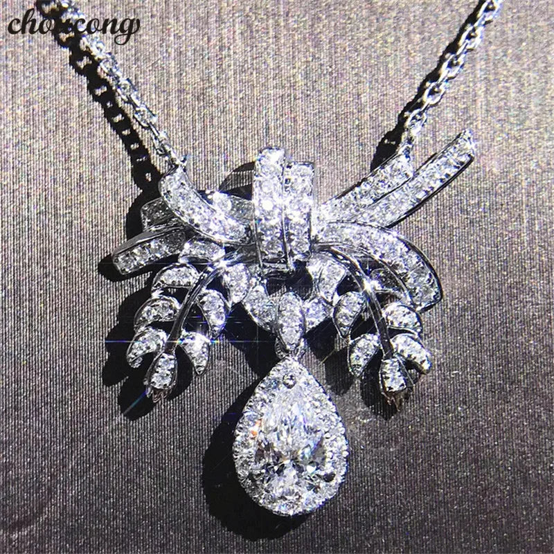 Flower Pendant CZ 925 Silver Necklace for Women