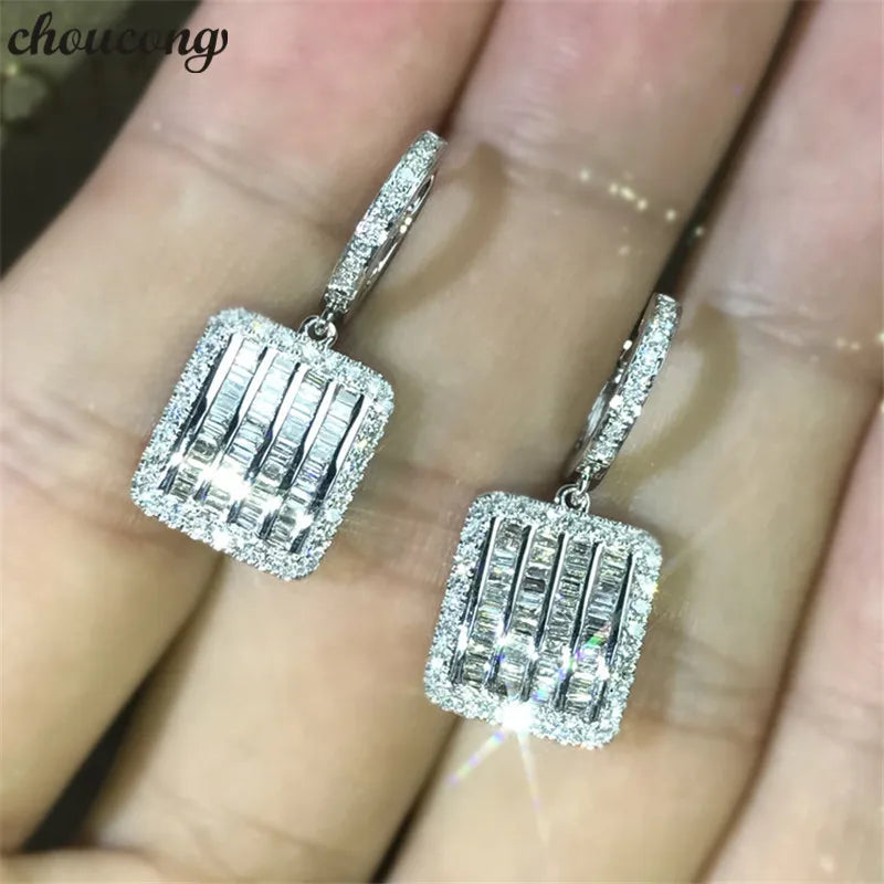 T Shape Zircon Sterling Silver Dangle Earrings