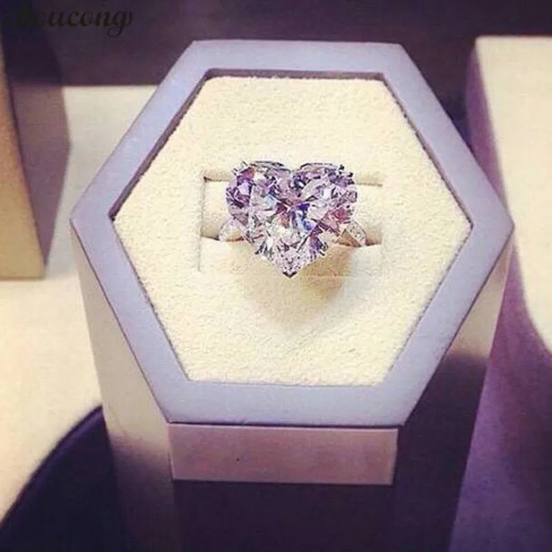 Heart Promise Ring 925 Silver 4ct CZ Wedding Band Rings For Women