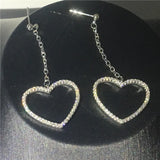 Heart Love Drop Earrings 925 Silver Bridal Jewelry