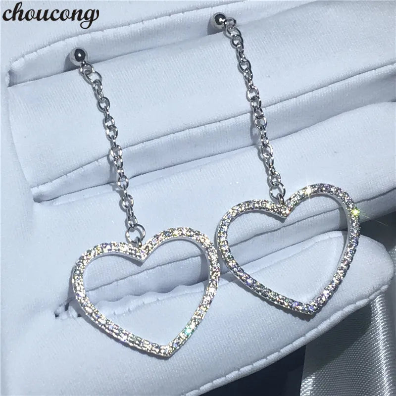 Heart Love Drop Earrings 925 Silver Bridal Jewelry