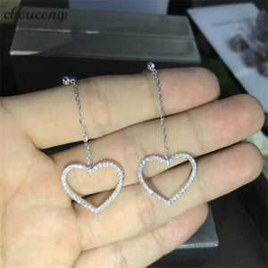 Heart Shape Drop Earrings with AAAAA Zircon CZ 925 Sterling Silver