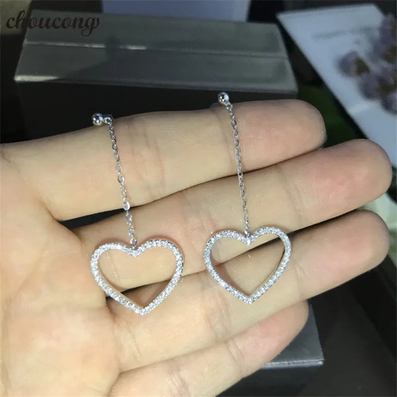Heart Shape Drop Earrings with AAAAA Zircon CZ 925 Sterling Silver