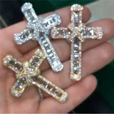 Long CZ Cross Pendant 925 Sterling Silver Chain Necklace