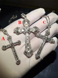 Big Cross Pendant Cz Stone Silver Charm Necklace Wedding Jewelry
