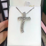 Big Cross Pendant Cz Stone Silver Charm Necklace Wedding Jewelry