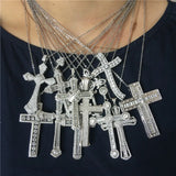 Big Cross Pendant Cz Stone Silver Charm Necklace Wedding Jewelry