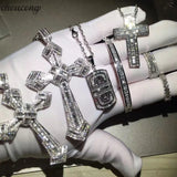 Big Cross Pendant Cz Stone Silver Charm Necklace Wedding Jewelry