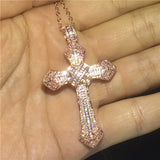 CZ Rose Filled 925 Silver Cross Pendant with Necklaces for Women Men