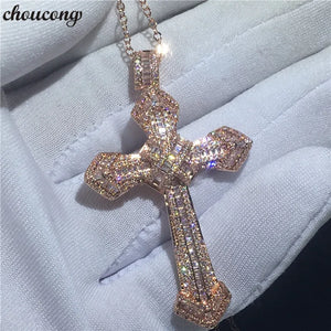 CZ Rose Filled 925 Silver Cross Pendant with Necklaces for Women Men