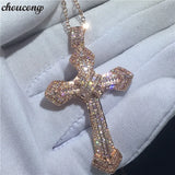 CZ Rose Filled 925 Silver Cross Pendant with Necklaces for Women Men