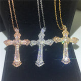 CZ Rose Filled 925 Silver Cross Pendant with Necklaces for Women Men