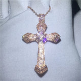 CZ Rose Filled 925 Silver Cross Pendant with Necklaces for Women Men