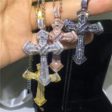 Big Cross Pendant 5A Zircon Cz 925 Silver Wedding Jewelry