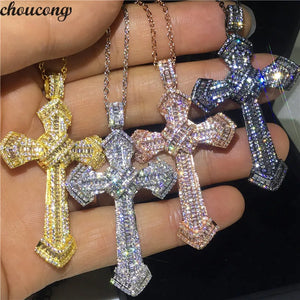Big Cross Pendant 5A Zircon Cz 925 Silver Wedding Jewelry