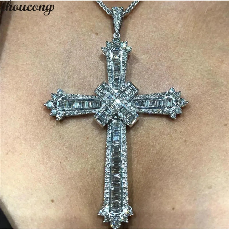 Sterling Silver Long Cross Pendant Necklace for Women Men