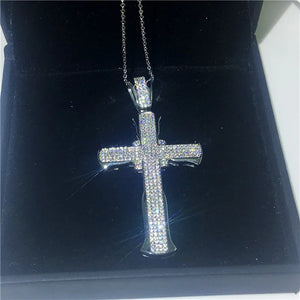 Cz Pave Cross Pendant 925 Sterling Silver Necklace Jewelry