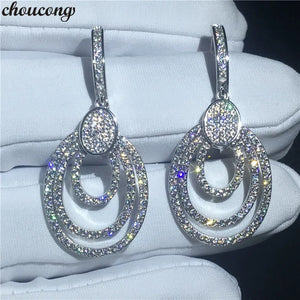 Pave Setting Zircon 925 Silver Drop Earrings
