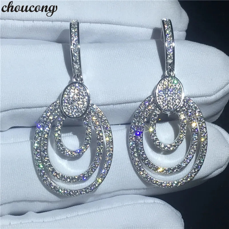 Pave Setting Zircon 925 Silver Drop Earrings