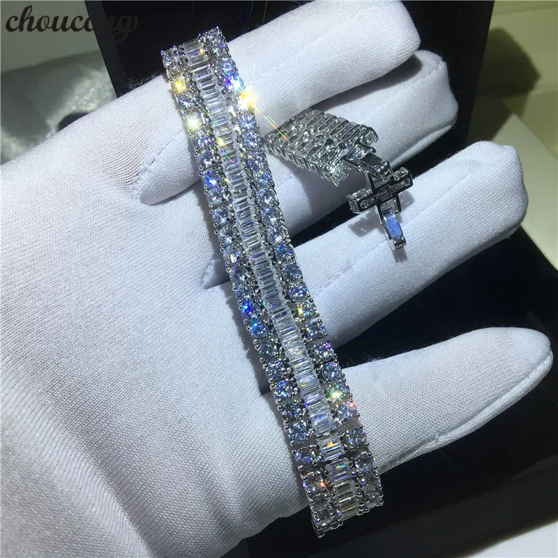Female T-shaped AAAAA CZ Silver Wedding Bracelet for Women